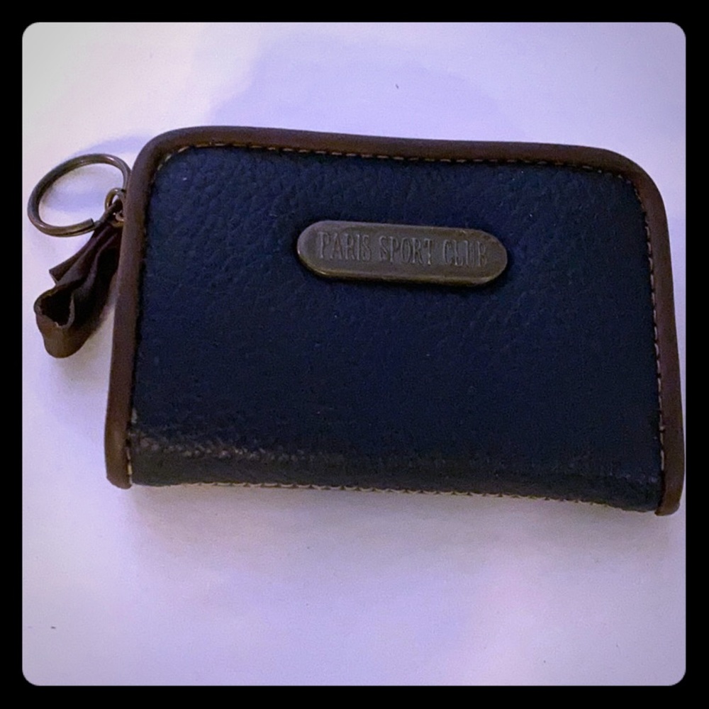 ✅ VINTAGE 90s Paris Sport Club Full Zip Up Keychain Wallet Blue and Brown Color